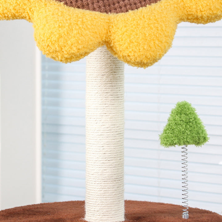 Contemporary Creative Sunflower-Shaped Teddy Fleece Corduroy Velvet Medium Density Fiberboard Sisal Cat Bed With Toy For Bedroom