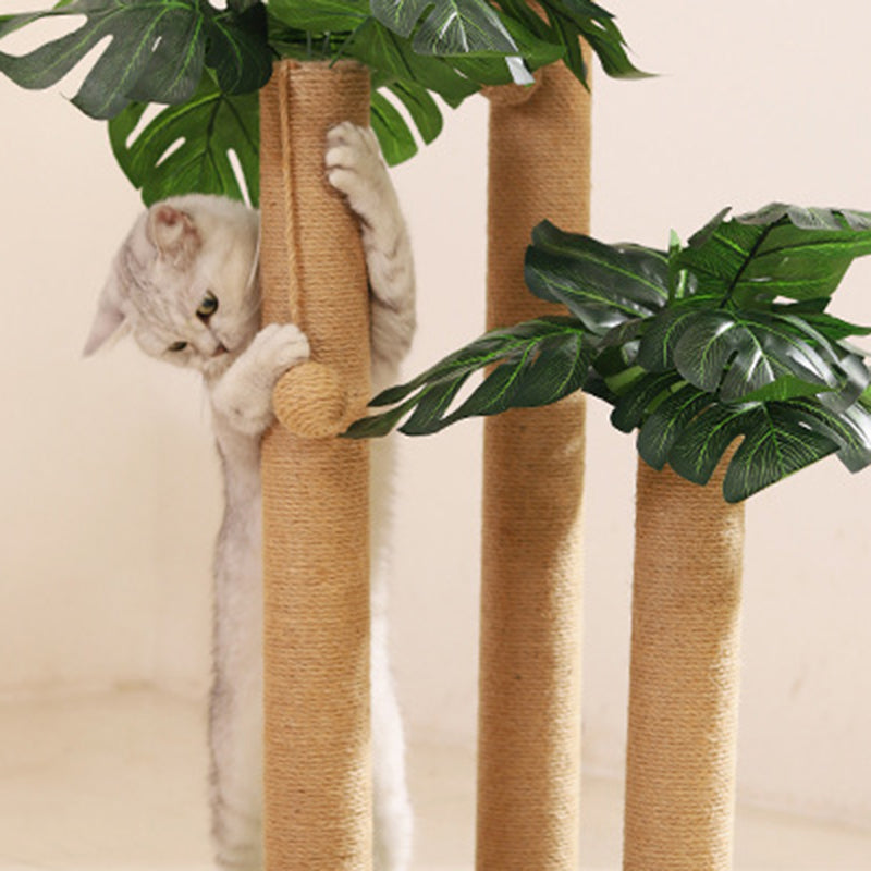 Rascador para gatos contemporáneo y creativo con forma de árbol, de cuerda de yute, plástico, felpa tipo teddy, tablero de fibra de densidad media y tubo de papel, con pelota de juguete, para sala de estar 