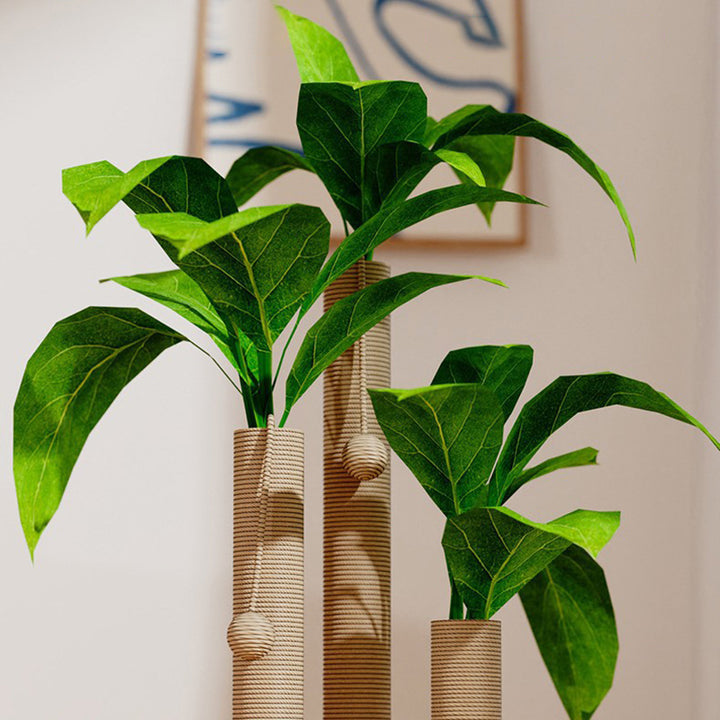 Rascador para gatos contemporáneo y creativo con forma de árbol, de cuerda de yute, plástico, felpa tipo teddy, tablero de fibra de densidad media y tubo de papel, con pelota de juguete, para sala de estar 