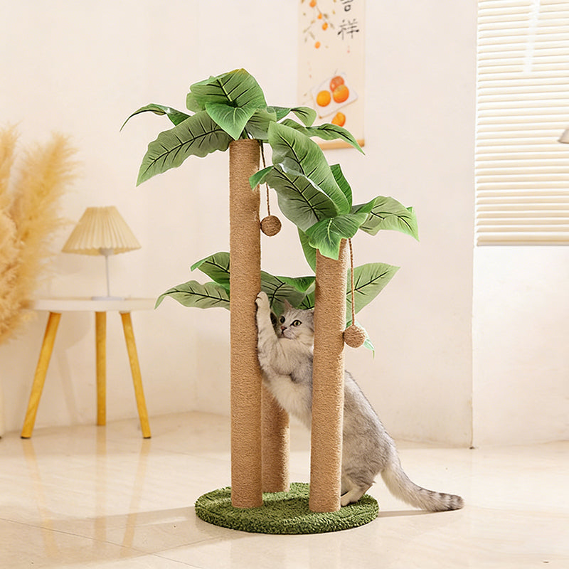Rascador para gatos contemporáneo y creativo con forma de árbol, de cuerda de yute, plástico, felpa tipo teddy, tablero de fibra de densidad media y tubo de papel, con pelota de juguete, para sala de estar 