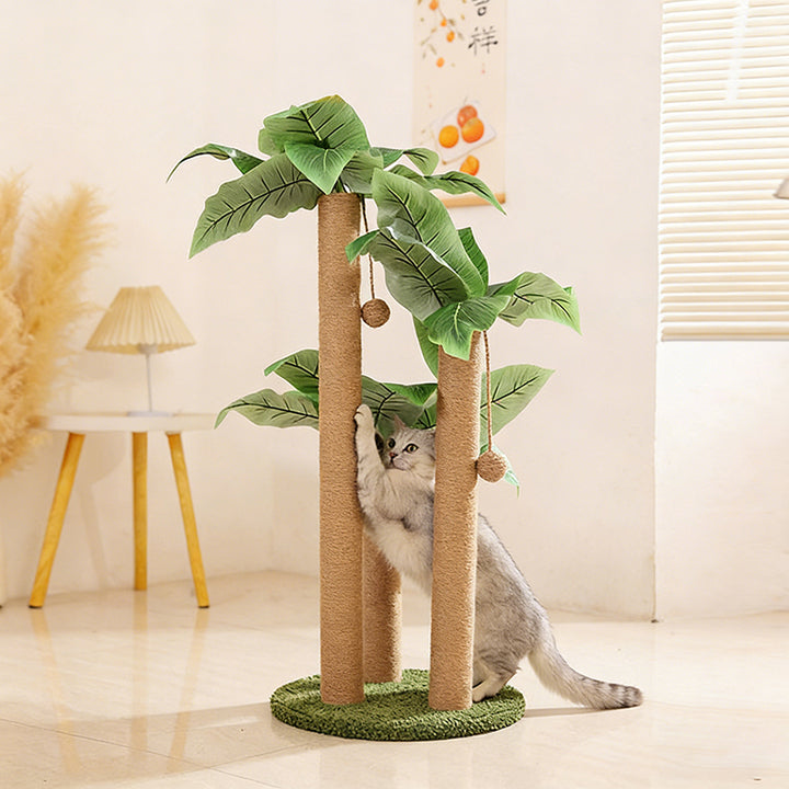Rascador para gatos contemporáneo y creativo con forma de árbol, de cuerda de yute, plástico, felpa tipo teddy, tablero de fibra de densidad media y tubo de papel, con pelota de juguete, para sala de estar 