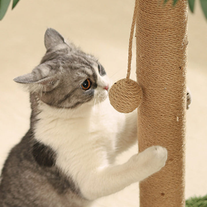 Rascador para gatos contemporáneo y creativo con forma de árbol, de cuerda de yute, plástico, felpa tipo teddy, tablero de fibra de densidad media y tubo de papel, con pelota de juguete, para sala de estar 