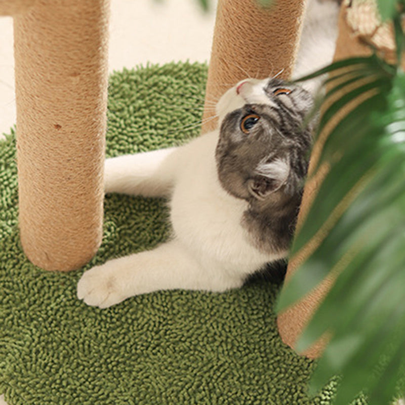 Rascador para gatos contemporáneo y creativo con forma de árbol, de cuerda de yute, plástico, felpa tipo teddy, tablero de fibra de densidad media y tubo de papel, con pelota de juguete, para sala de estar 