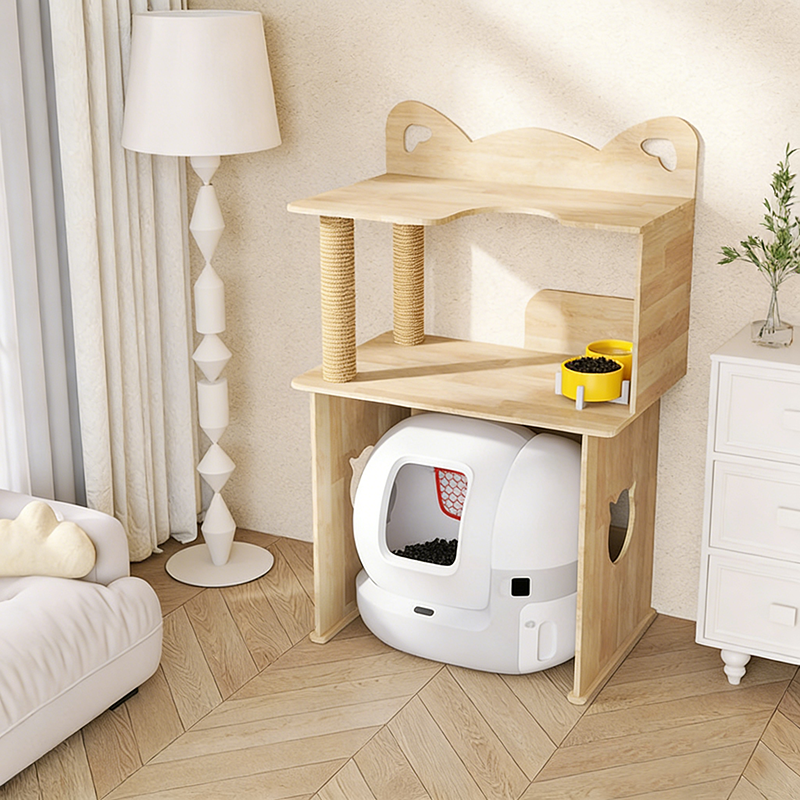 Contemporary Creative Rectangular Rubberwood Acrylic Jute Rope Cat Tree &amp; Condo 1-Condo 2-Scratching Post For Living Room