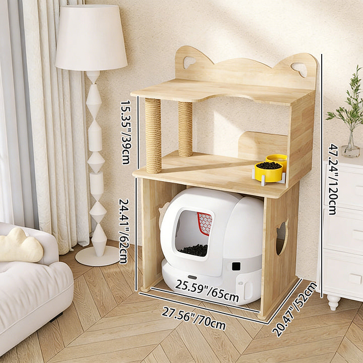 Contemporary Creative Rectangular Rubberwood Acrylic Jute Rope Cat Tree & Condo 1-Condo 2-Scratching Post For Living Room