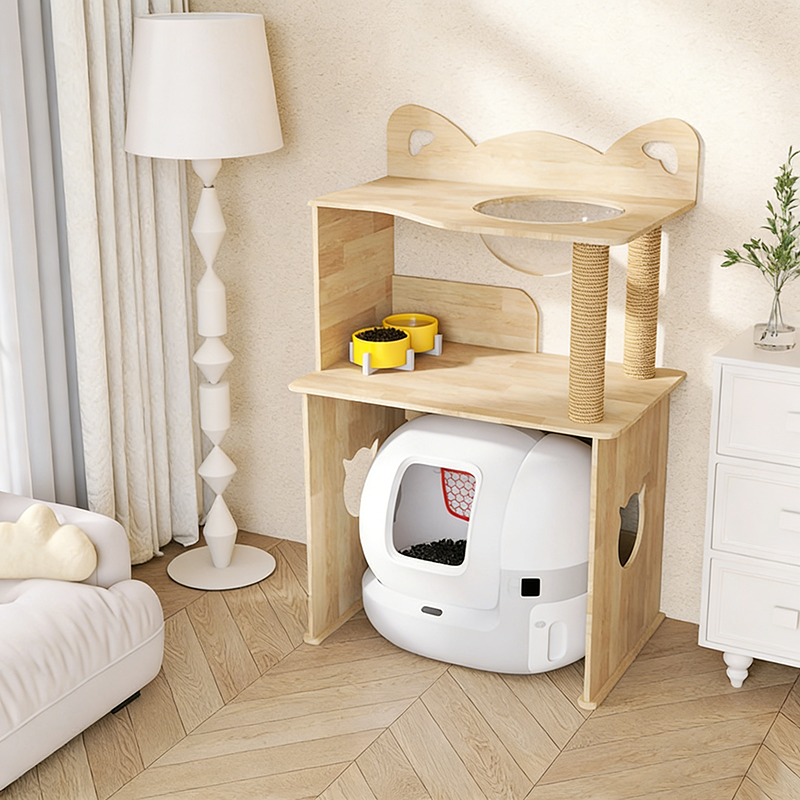 Contemporary Creative Rectangular Rubberwood Acrylic Jute Rope Cat Tree &amp; Condo 1-Condo 2-Scratching Post For Living Room