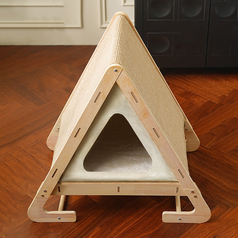 Contemporary Nordic Triangular Arc-Shaped Hemp Rope Medium Density Fiberboard Cotton-Linen Velvet Cat Bed For Bedroom