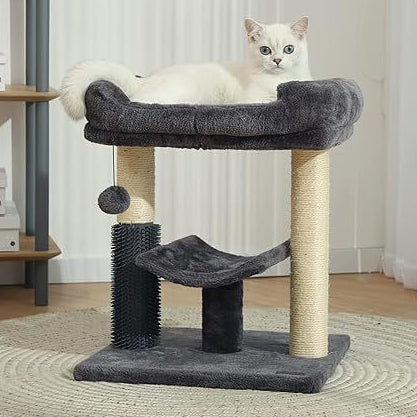 Moderner minimalistischer MDF Samt Sisalseil rechteckiger Kratzbaum &amp; Katzenhaus 1-Katzenhaus 2-Kratzpfosten 1-Sitzstange für Wohnzimmer 