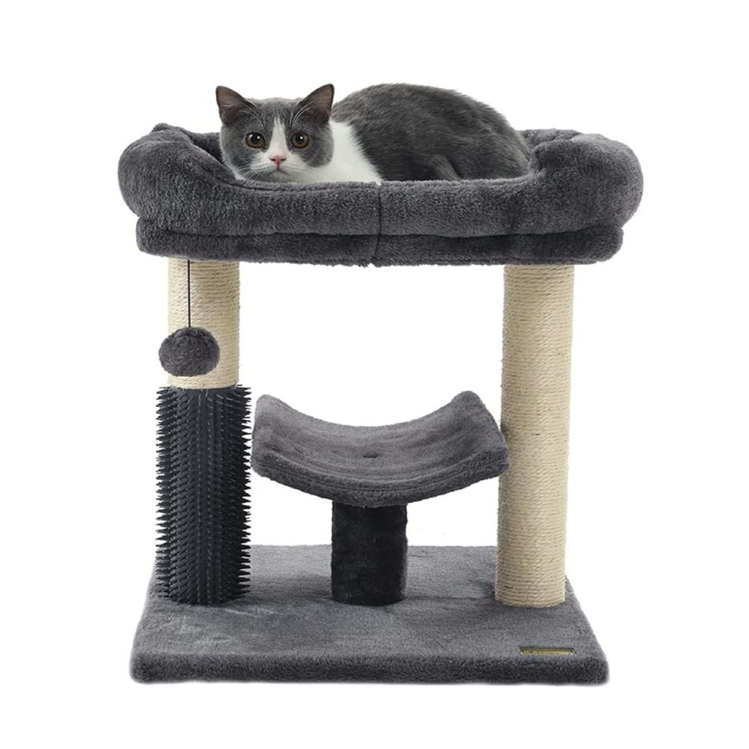 Moderner minimalistischer MDF Samt Sisalseil rechteckiger Kratzbaum &amp; Katzenhaus 1-Katzenhaus 2-Kratzpfosten 1-Sitzstange für Wohnzimmer 