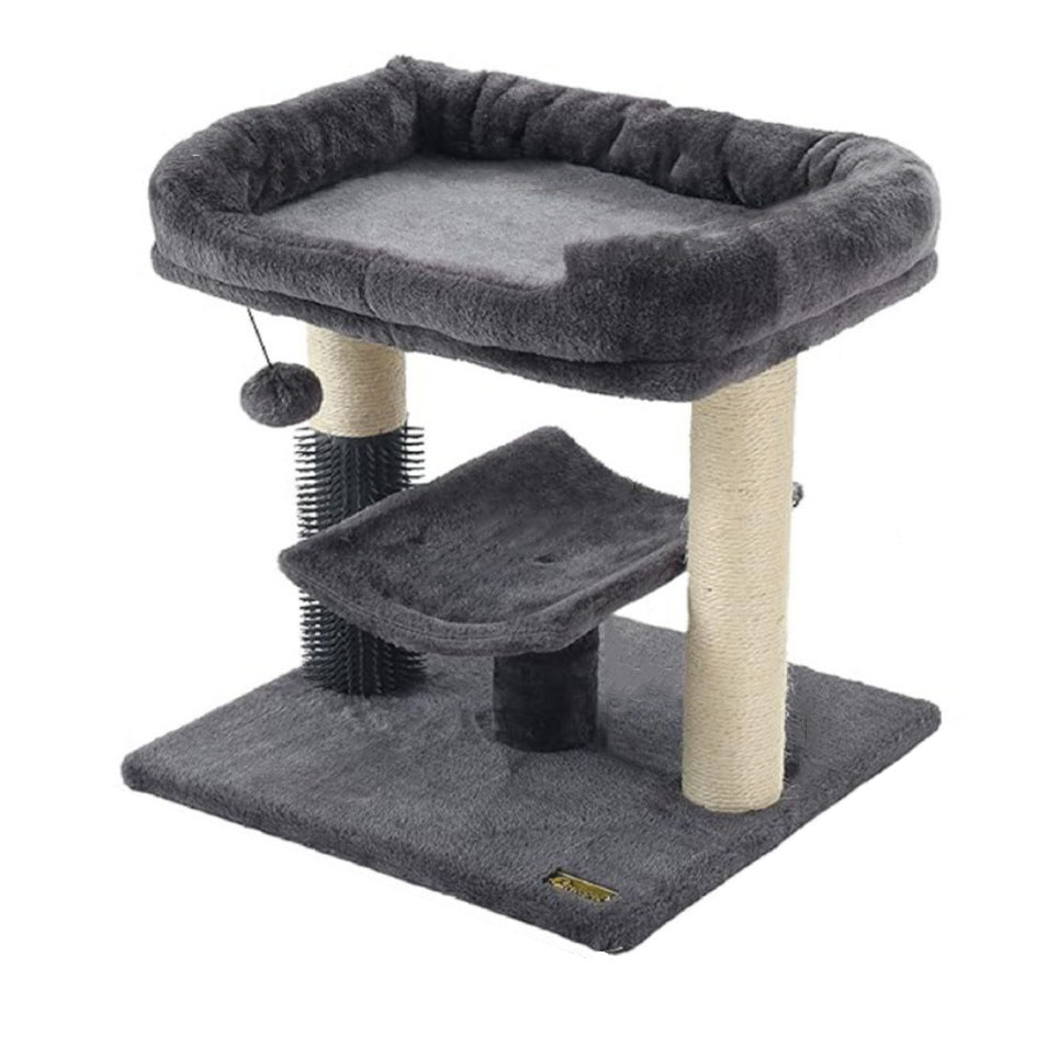 Moderner minimalistischer MDF Samt Sisalseil rechteckiger Kratzbaum &amp; Katzenhaus 1-Katzenhaus 2-Kratzpfosten 1-Sitzstange für Wohnzimmer 