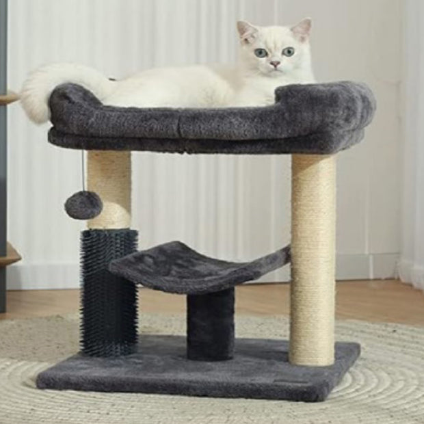 Moderner minimalistischer MDF Samt Sisalseil rechteckiger Kratzbaum &amp; Katzenhaus 1-Katzenhaus 2-Kratzpfosten 1-Sitzstange für Wohnzimmer 