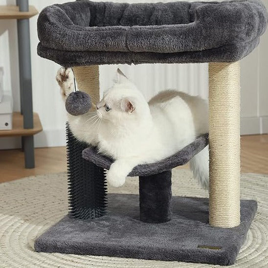 Moderner minimalistischer MDF Samt Sisalseil rechteckiger Kratzbaum &amp; Katzenhaus 1-Katzenhaus 2-Kratzpfosten 1-Sitzstange für Wohnzimmer 