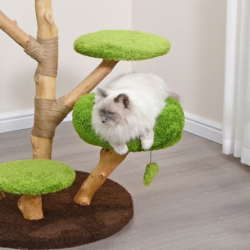 Zeitgenössischer kreativer Katzenbaum &amp; -Wohnungen aus Birkenholz-Spankern, Samt, Sisal, Eisen, rund, 3-Wohnungen, 3-Liegeflächen für das Wohnzimmer 