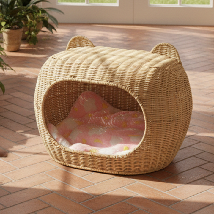 Lit pour chat ovale avec oreilles de chat en acier au carbone PE créatif contemporain pour salon et chambre 