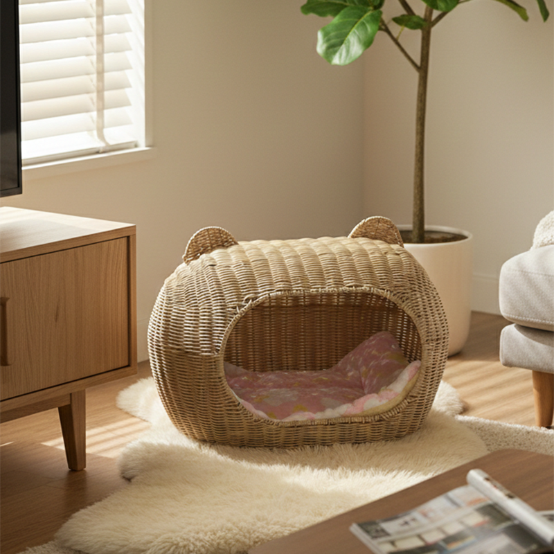 Contemporary Creative PE Carbon Steel Oval Cat Ears Cat Bed For Living Room &amp; Bedroom