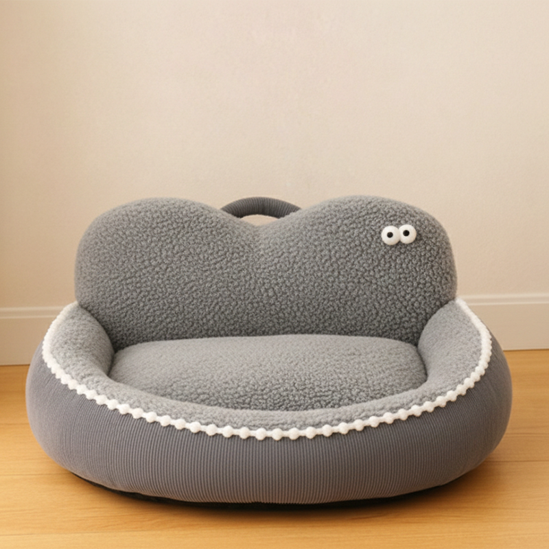 Cama ovalada de gato de pana contemporánea de poliéster y PVC para sala de estar y dormitorio 
