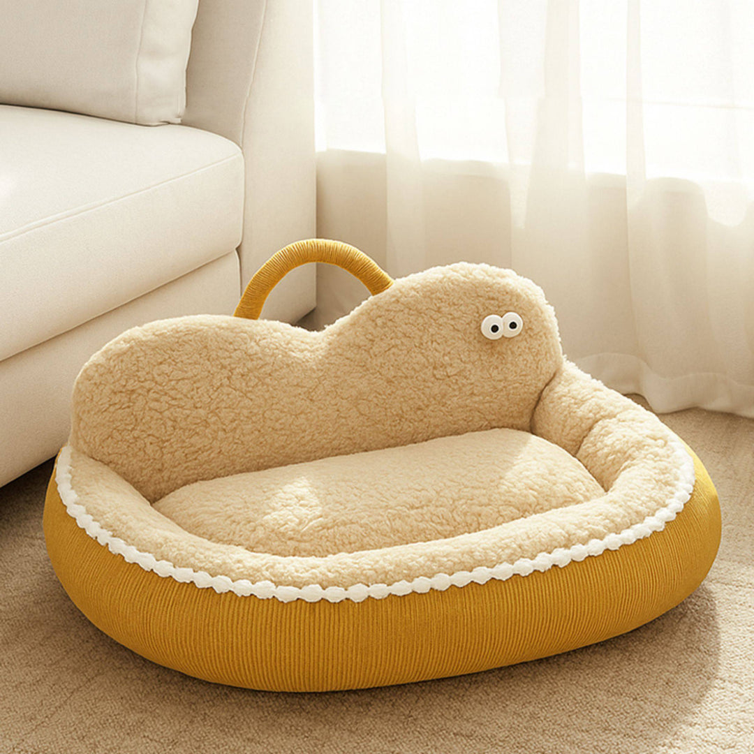 Cama ovalada de gato de pana contemporánea de poliéster y PVC para sala de estar y dormitorio 