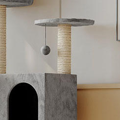 Modern Minimalist MDF Velvet Sisal Square Cat Tree &amp; Condo 3-Condo For Living Room