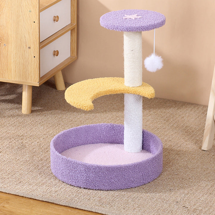 Contemporary Creative Teddy Fleece Sisal MDF Round Moon &amp; Star Cat Trees &amp; Condos 2-Perch For Living Room