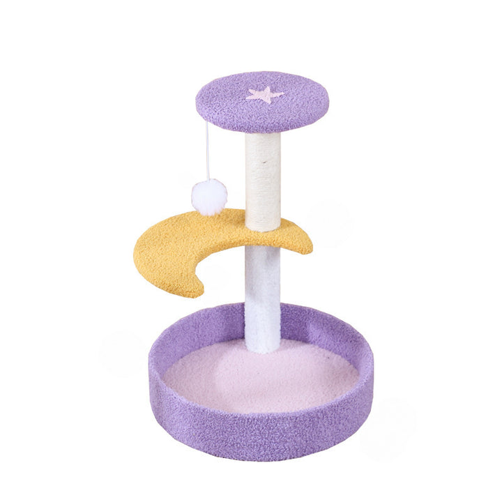 Contemporary Creative Teddy Fleece Sisal MDF Round Moon &amp; Star Cat Trees &amp; Condos 2-Perch For Living Room