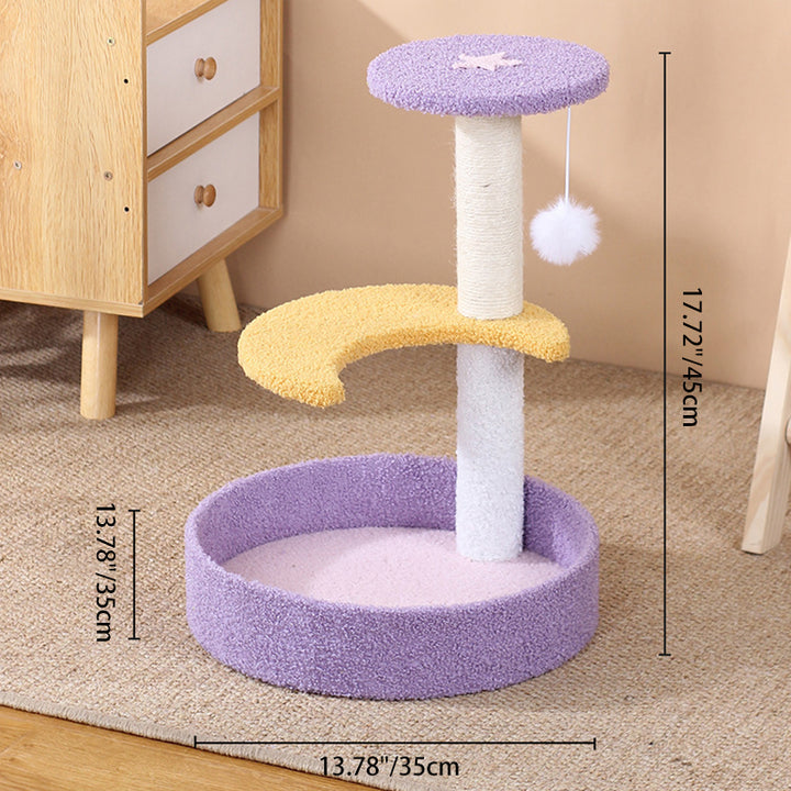 Contemporary Creative Teddy Fleece Sisal MDF Round Moon &amp; Star Cat Trees &amp; Condos 2-Perch For Living Room