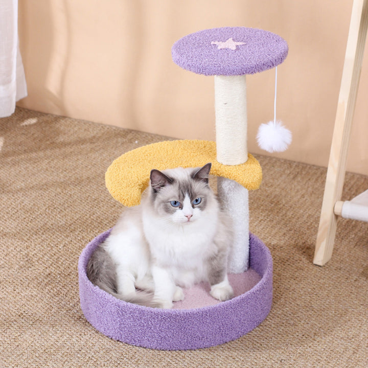 Contemporary Creative Teddy Fleece Sisal MDF Round Moon &amp; Star Cat Trees &amp; Condos 2-Perch For Living Room