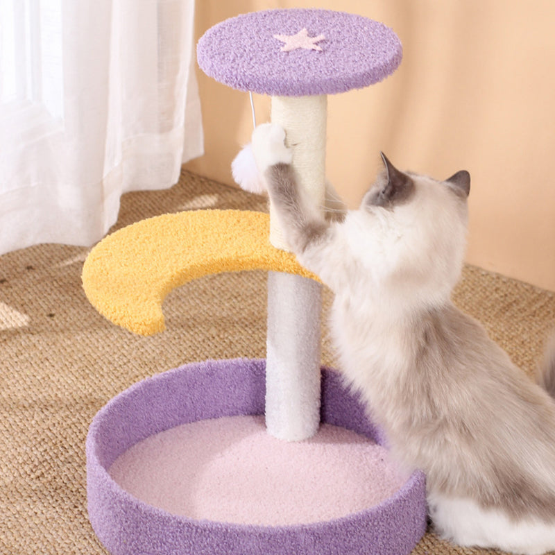 Contemporary Creative Teddy Fleece Sisal MDF Round Moon &amp; Star Cat Trees &amp; Condos 2-Perch For Living Room
