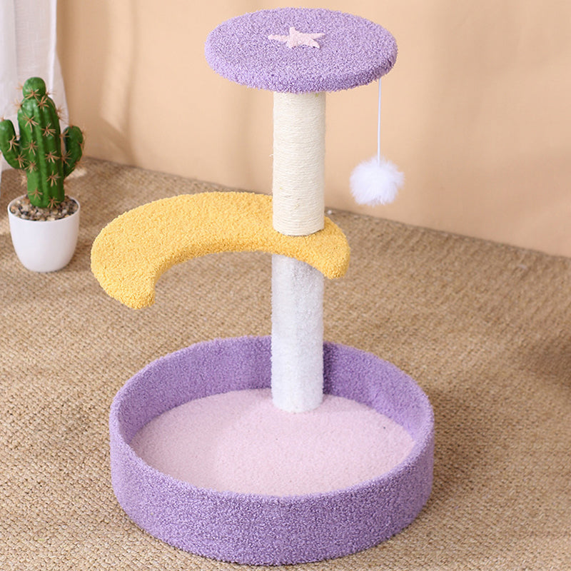 Contemporary Creative Teddy Fleece Sisal MDF Round Moon &amp; Star Cat Trees &amp; Condos 2-Perch For Living Room