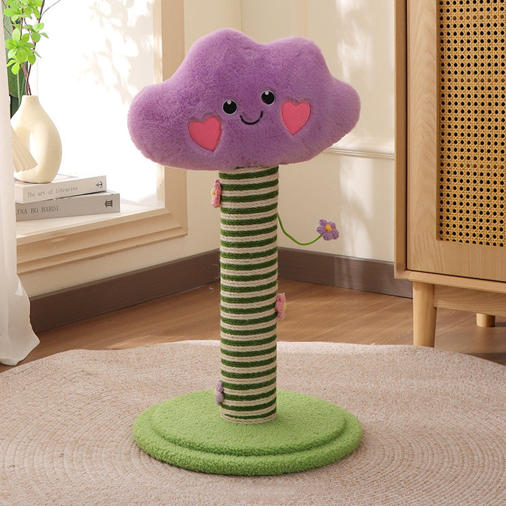 Zeitgenössischer kreativer Samt-Teddy-Fleece-komprimierter Holzplatten-Sisal-Rund-Katzenkratzbaum in Wolkenform für das Wohnzimmer 
