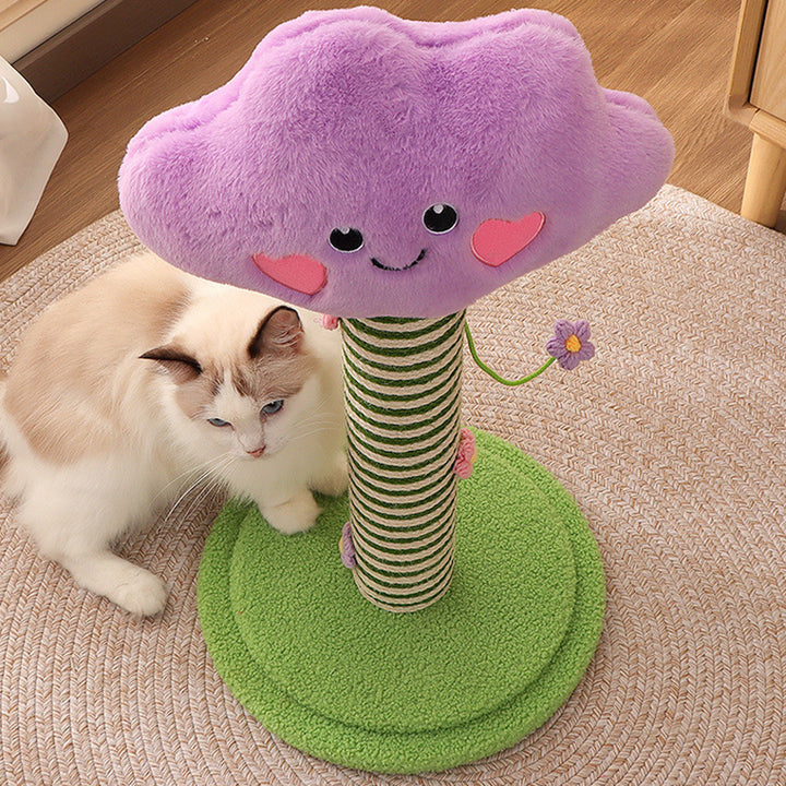 Zeitgenössischer kreativer Samt-Teddy-Fleece-komprimierter Holzplatten-Sisal-Rund-Katzenkratzbaum in Wolkenform für das Wohnzimmer 