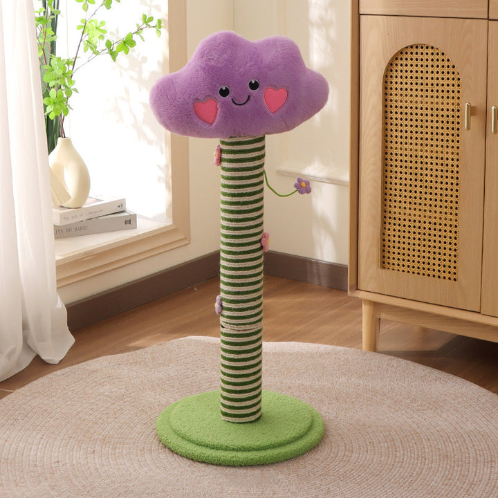 Zeitgenössischer kreativer Samt-Teddy-Fleece-komprimierter Holzplatten-Sisal-Rund-Katzenkratzbaum in Wolkenform für das Wohnzimmer 