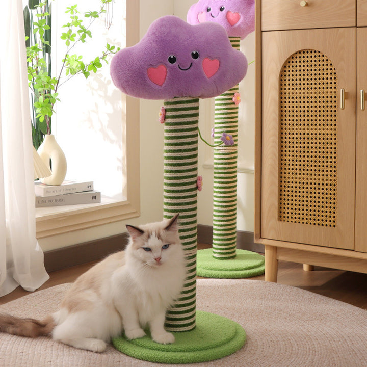 Zeitgenössischer kreativer Samt-Teddy-Fleece-komprimierter Holzplatten-Sisal-Rund-Katzenkratzbaum in Wolkenform für das Wohnzimmer 