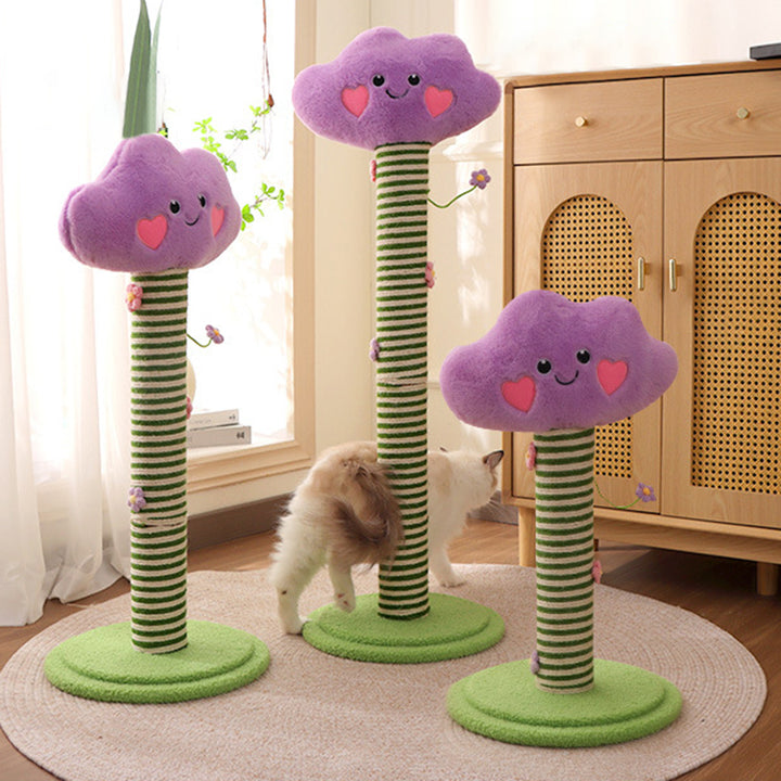 Zeitgenössischer kreativer Samt-Teddy-Fleece-komprimierter Holzplatten-Sisal-Rund-Katzenkratzbaum in Wolkenform für das Wohnzimmer 