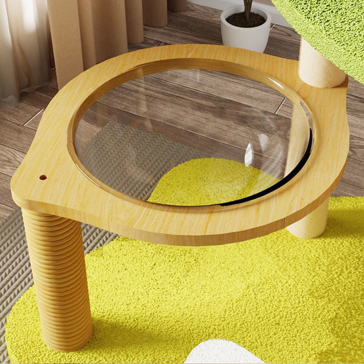 現代的なクリエイティブなベルベット、サイザル、アクリル、MDF、段ボールチューブの長方形の花型・ヤシの木型キャットツリー＆コンドミニアム 1-猫用コンドミニアム 2-止まり木 3-爪とぎポスト 4-おもちゃボール リビングルーム用 