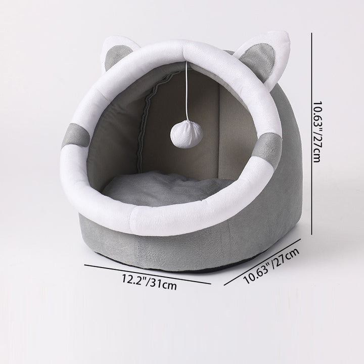 Cama para gato redonda de poliéster minimalista moderna con orejas de coche, 1 bola de juguete y almohadilla desmontable para sala de estar y dormitorio 