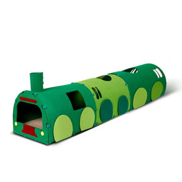 Contemporary Creative Non-woven Fabric Corrugated Paper Arched Rectangular Removable Cat Bed Green Train Tunnel &amp; Scratching Board For Living Room &amp; Bedroom