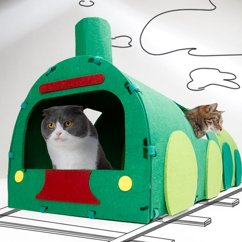 Contemporary Creative Non-woven Fabric Corrugated Paper Arched Rectangular Removable Cat Bed Green Train Tunnel &amp; Scratching Board For Living Room &amp; Bedroom