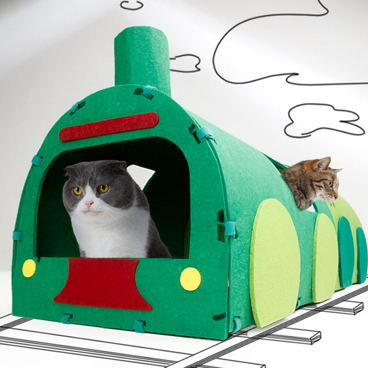 Contemporary Creative Non-woven Fabric Corrugated Paper Arched Rectangular Removable Cat Bed Green Train Tunnel &amp; Scratching Board For Living Room &amp; Bedroom
