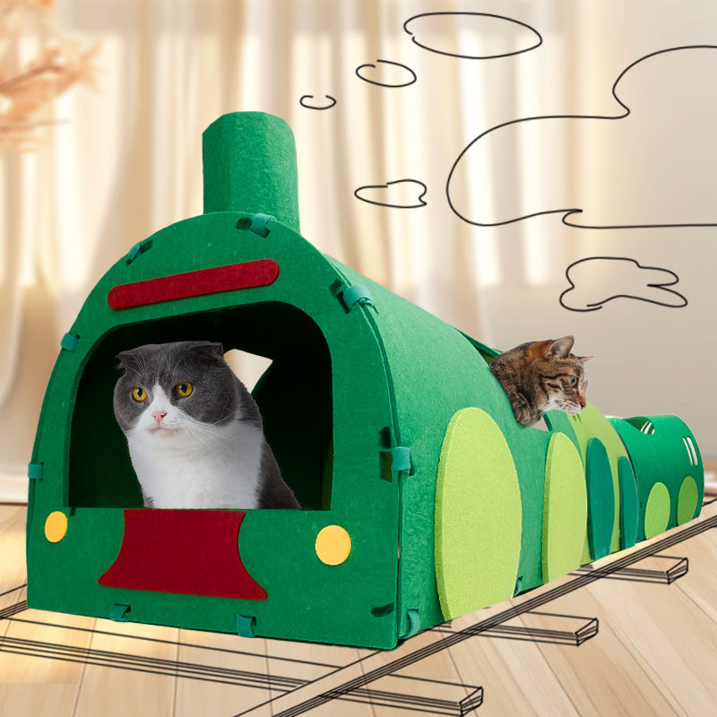 Contemporary Creative Non-woven Fabric Corrugated Paper Arched Rectangular Removable Cat Bed Green Train Tunnel &amp; Scratching Board For Living Room &amp; Bedroom