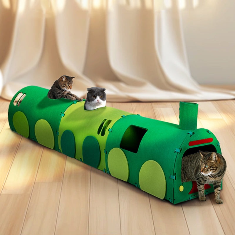 Contemporary Creative Non-woven Fabric Corrugated Paper Arched Rectangular Removable Cat Bed Green Train Tunnel &amp; Scratching Board For Living Room &amp; Bedroom