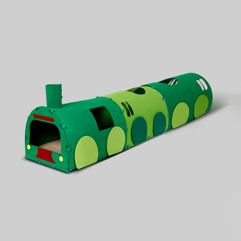 Contemporary Creative Non-woven Fabric Corrugated Paper Arched Rectangular Removable Cat Bed Green Train Tunnel &amp; Scratching Board For Living Room &amp; Bedroom