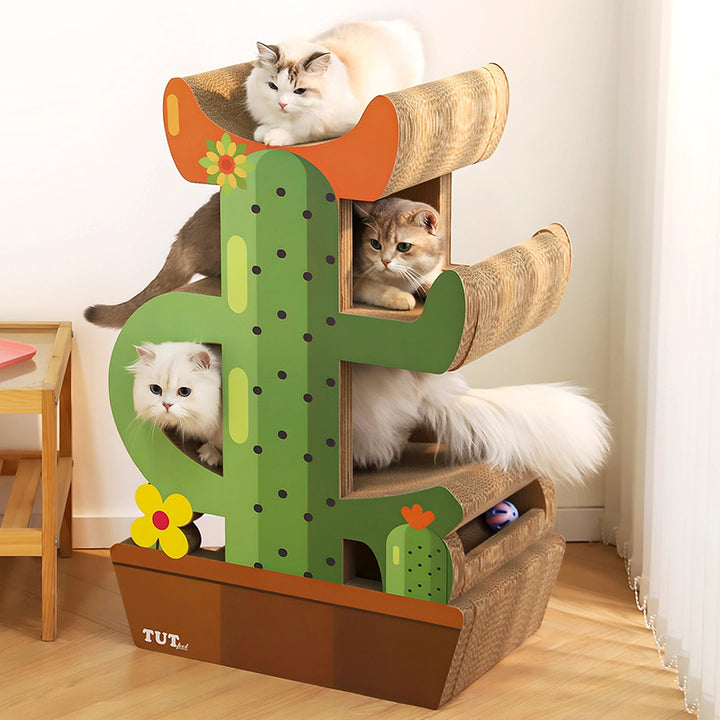 Moderne kreative, hochdichte, rechteckige Katzenkratzbretter aus Wellpappe in Kaktusform mit 3 Kratzbrettern für das Wohnzimmer 