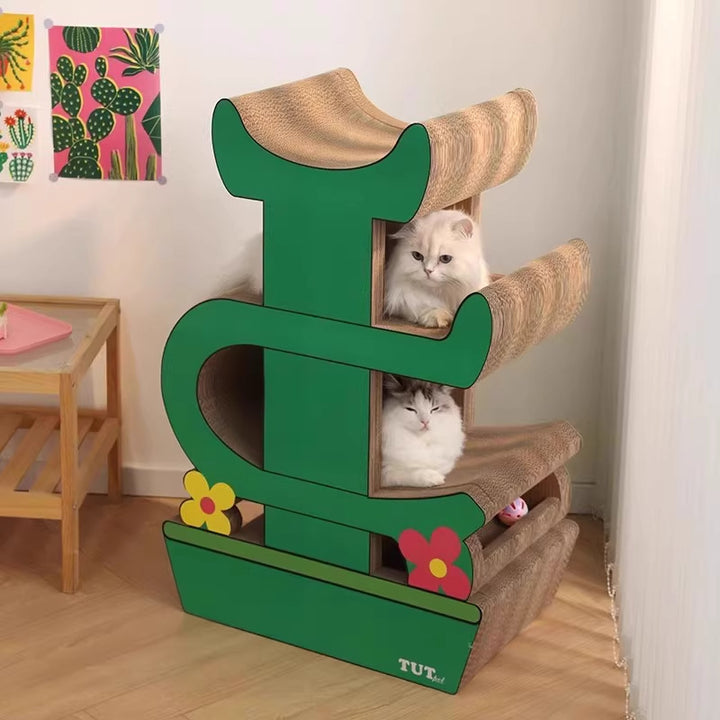 Moderne kreative, hochdichte, rechteckige Katzenkratzbretter aus Wellpappe in Kaktusform mit 3 Kratzbrettern für das Wohnzimmer 