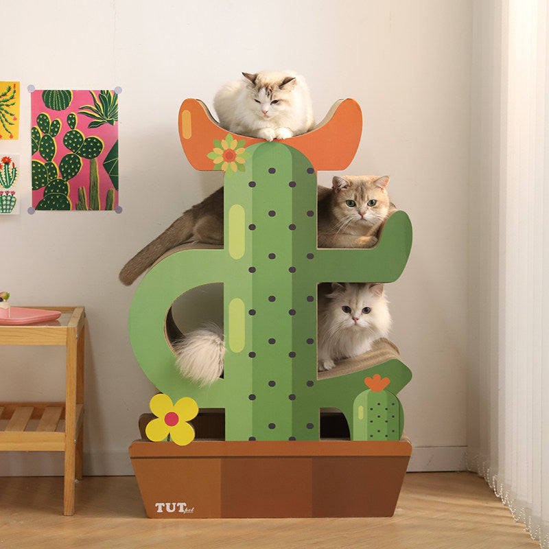 Moderne kreative, hochdichte, rechteckige Katzenkratzbretter aus Wellpappe in Kaktusform mit 3 Kratzbrettern für das Wohnzimmer 