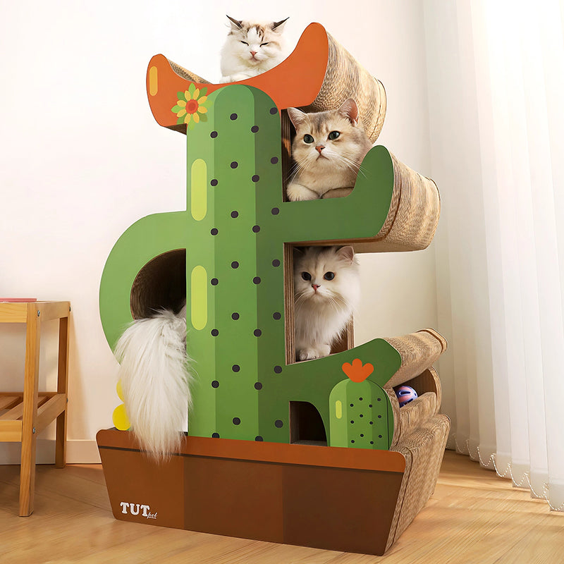Moderne kreative, hochdichte, rechteckige Katzenkratzbretter aus Wellpappe in Kaktusform mit 3 Kratzbrettern für das Wohnzimmer 