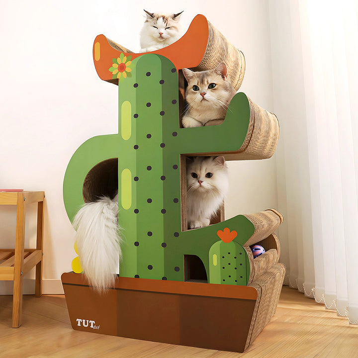 Moderne kreative, hochdichte, rechteckige Katzenkratzbretter aus Wellpappe in Kaktusform mit 3 Kratzbrettern für das Wohnzimmer 