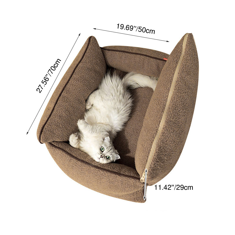 Cama rectangular desmontable para gato de tela sherpa minimalista moderna con relleno de algodón PP para sala de estar y dormitorio 