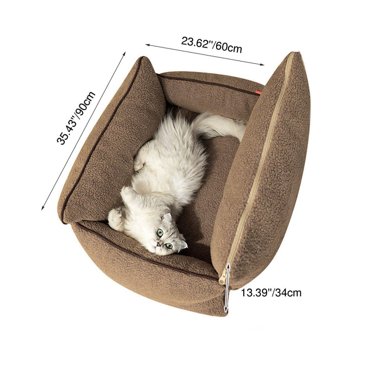 Cama rectangular desmontable para gato de tela sherpa minimalista moderna con relleno de algodón PP para sala de estar y dormitorio 