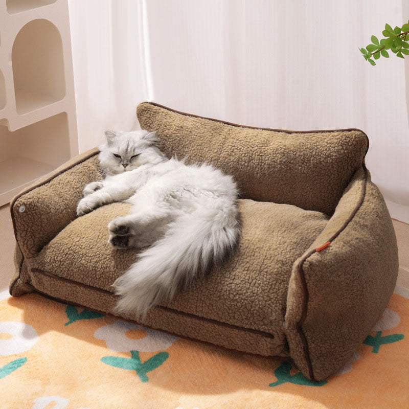 Cama rectangular desmontable para gato de tela sherpa minimalista moderna con relleno de algodón PP para sala de estar y dormitorio 