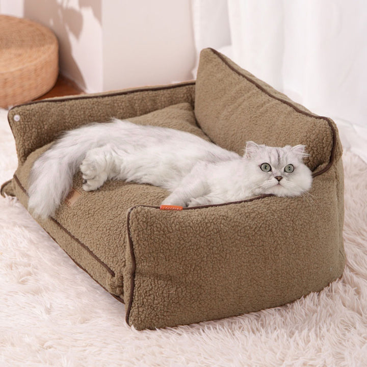 Cama rectangular desmontable para gato de tela sherpa minimalista moderna con relleno de algodón PP para sala de estar y dormitorio 